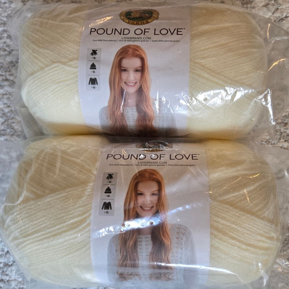 Lion Brand Pound of Love Yarn - ANTIQUE WHITE (2 Skeins)